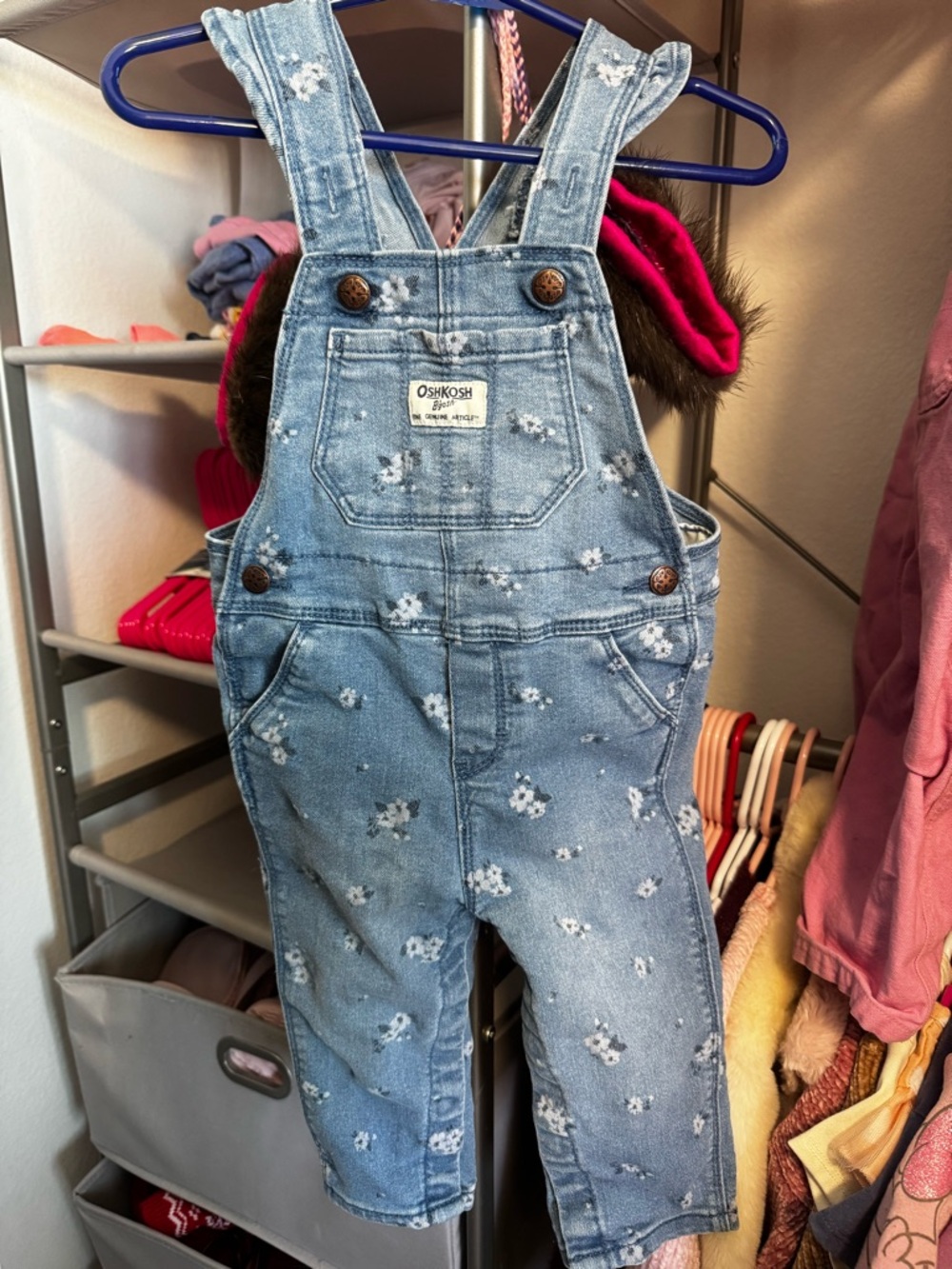 OshKosh B'gosh Light Blue Floral Denim Overalls